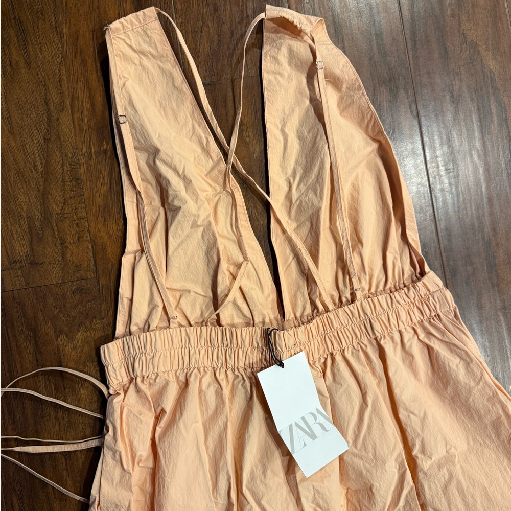 Zara Peach Pink Maxi Dress with Deep V-Neck - Picture 6 of 8